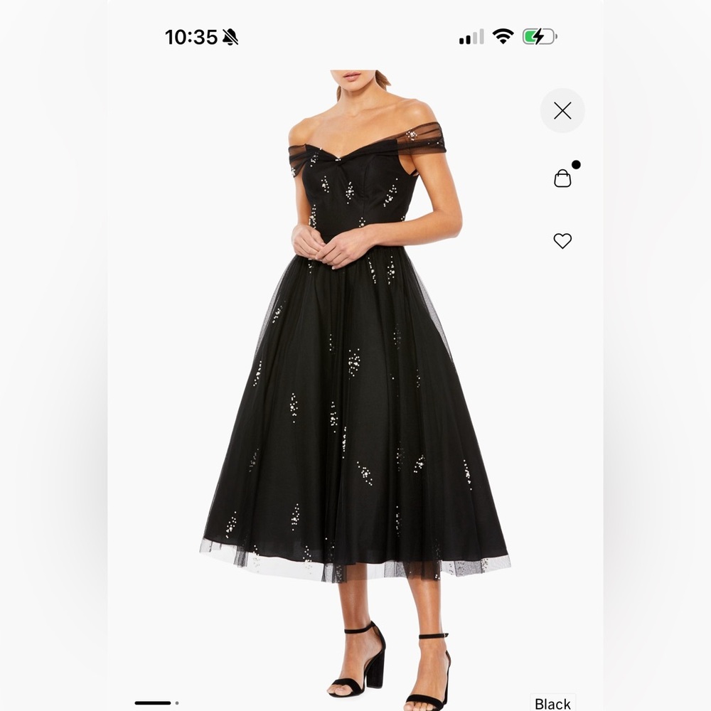 Mac Duggal Embellished Black Off-Shoulder Dress